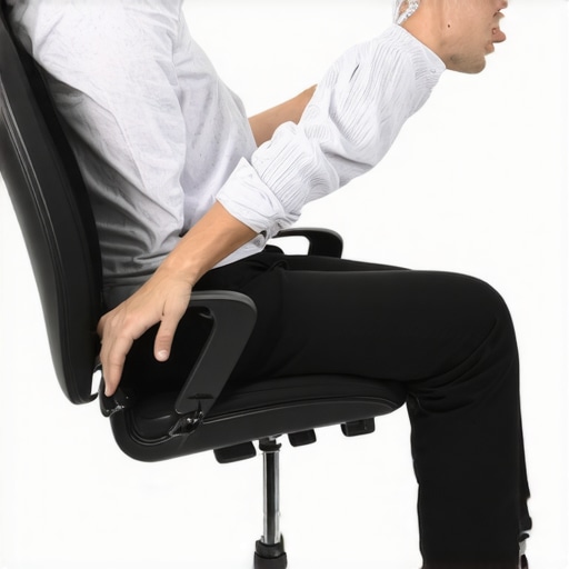 Person adjusting ergonomic office chair settings to improve posture