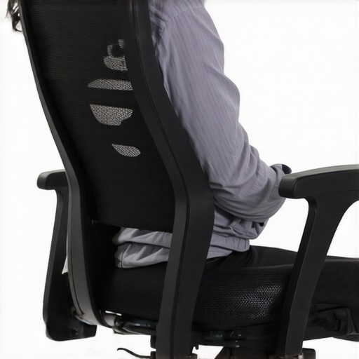 Person customizing lumbar support on ergonomic mesh office chair
