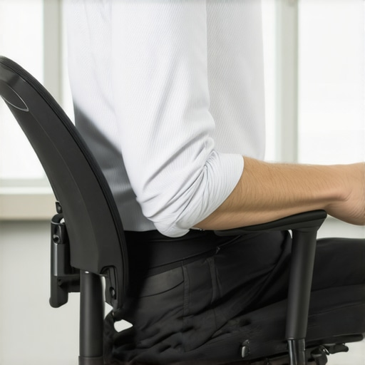 Adjusting an ergonomic office chair with lumbar support Person customizing lumbar support on an ergonomic office chair