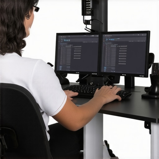 Person using digital angle meter and ergonomic accessories to maintain workspace