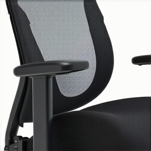 Adjustable lumbar support on an ergonomic chair Close-up of an ergonomic office chair's lumbar adjustment mechanism