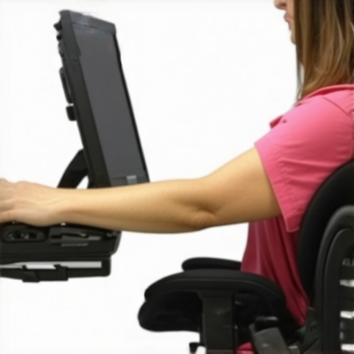 Person adjusting lumbar support on ergonomic office chair, demonstrating correct sitting posture.