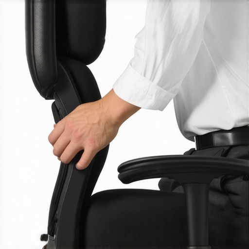 Person tweaking their ergonomic office chair to improve lumbar support and seating posture.