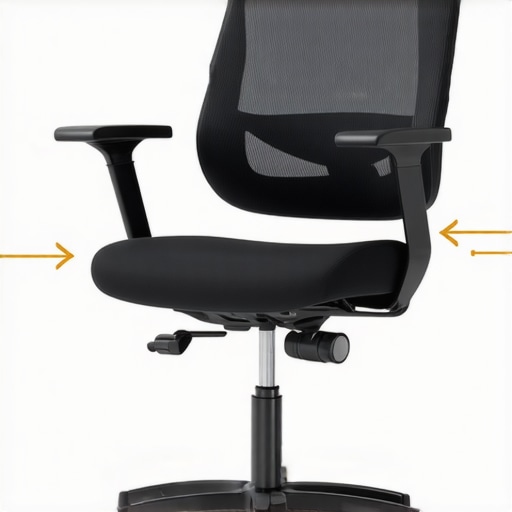 Diagram demonstrating how to set lumbar support and seat depth in an ergonomic office chair.
