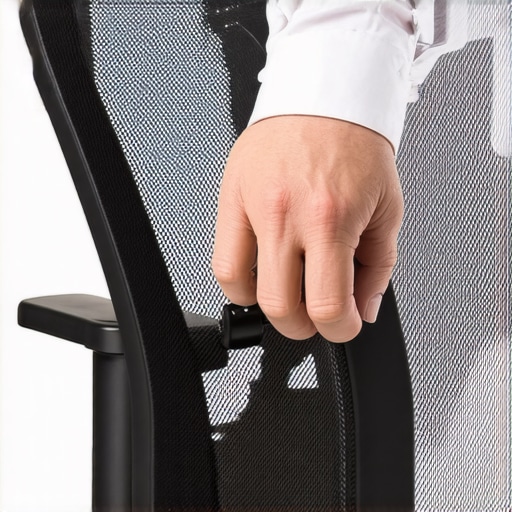 Person turning tension knob on mesh office chair for better support
