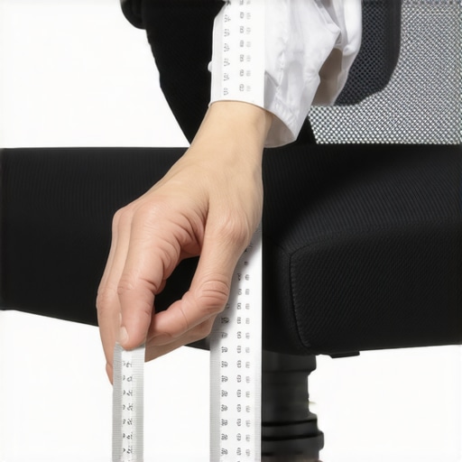 Person measuring chair seat depth with a tape measure